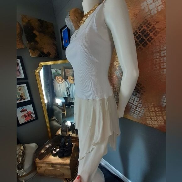Zara Cotton Combination White and Cream Sleeveless Ruffled Mini Dress - Picture 7 of 14
